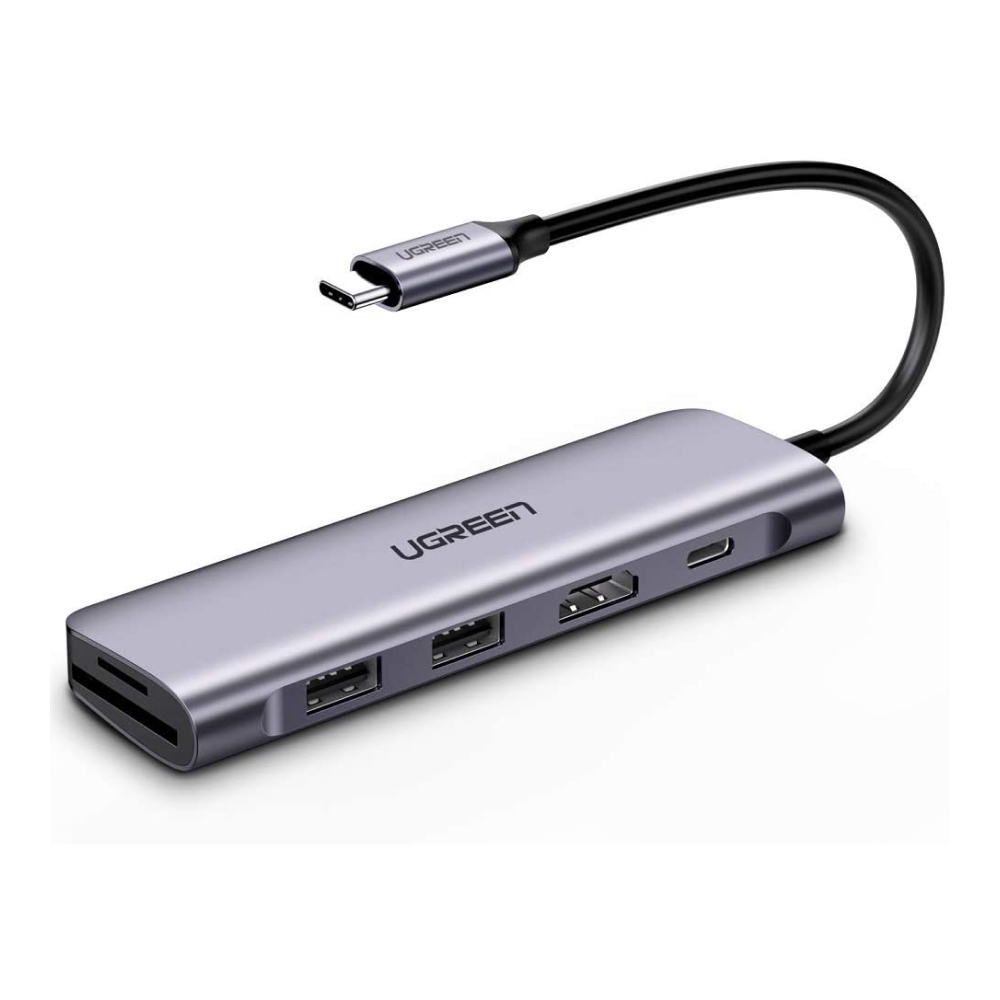 Хаб UGREEN CM195 USB-C to 2 Ports USB3.0-A Hub + HDMI + TF/SD, PD Power Supply. Цвет: "Серый космос"