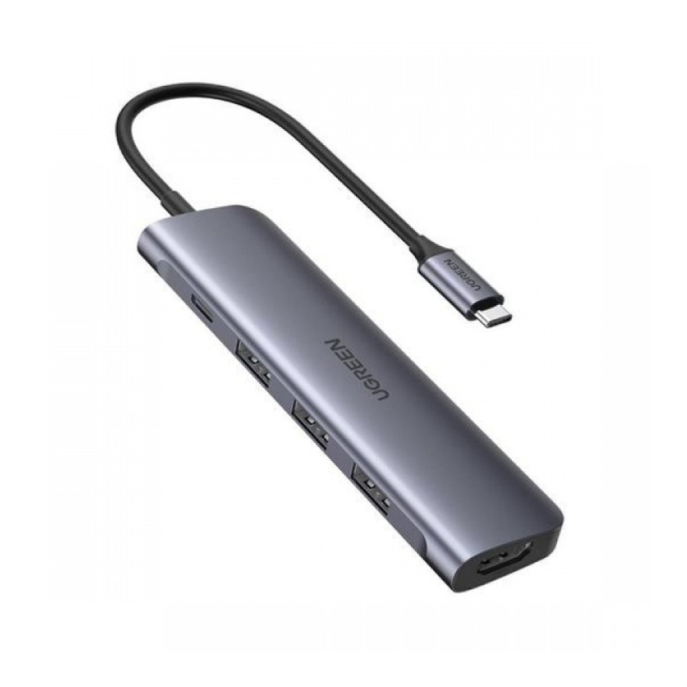 Хаб UGREEN CM136 USB Type C to HDMI + USB 3.0*3 + PD Power Converter. Цвет: серый