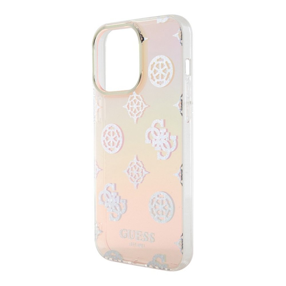 Чехол Guess PC/TPU Peony glitter +Nylon Hand cord Hard для iPhone 15 Pro. Цвет: радужный розовый