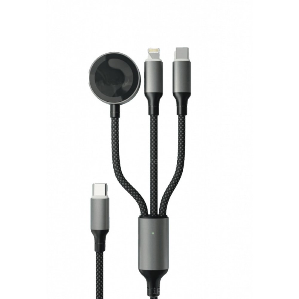 Кабель VLP Dragon Cable 3 в 1 USB-C — USB-C+Lightning+Apple Watch, 1.2м. Цвет: чёрный