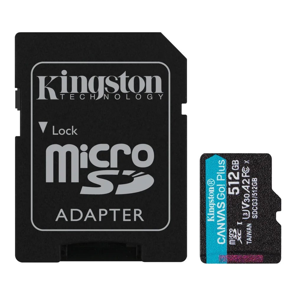 Карта памяти Kingston Canvas Go Plus micro SDXC 512GB + SD Adapter cl10, A2, UHS cl3, video cl30