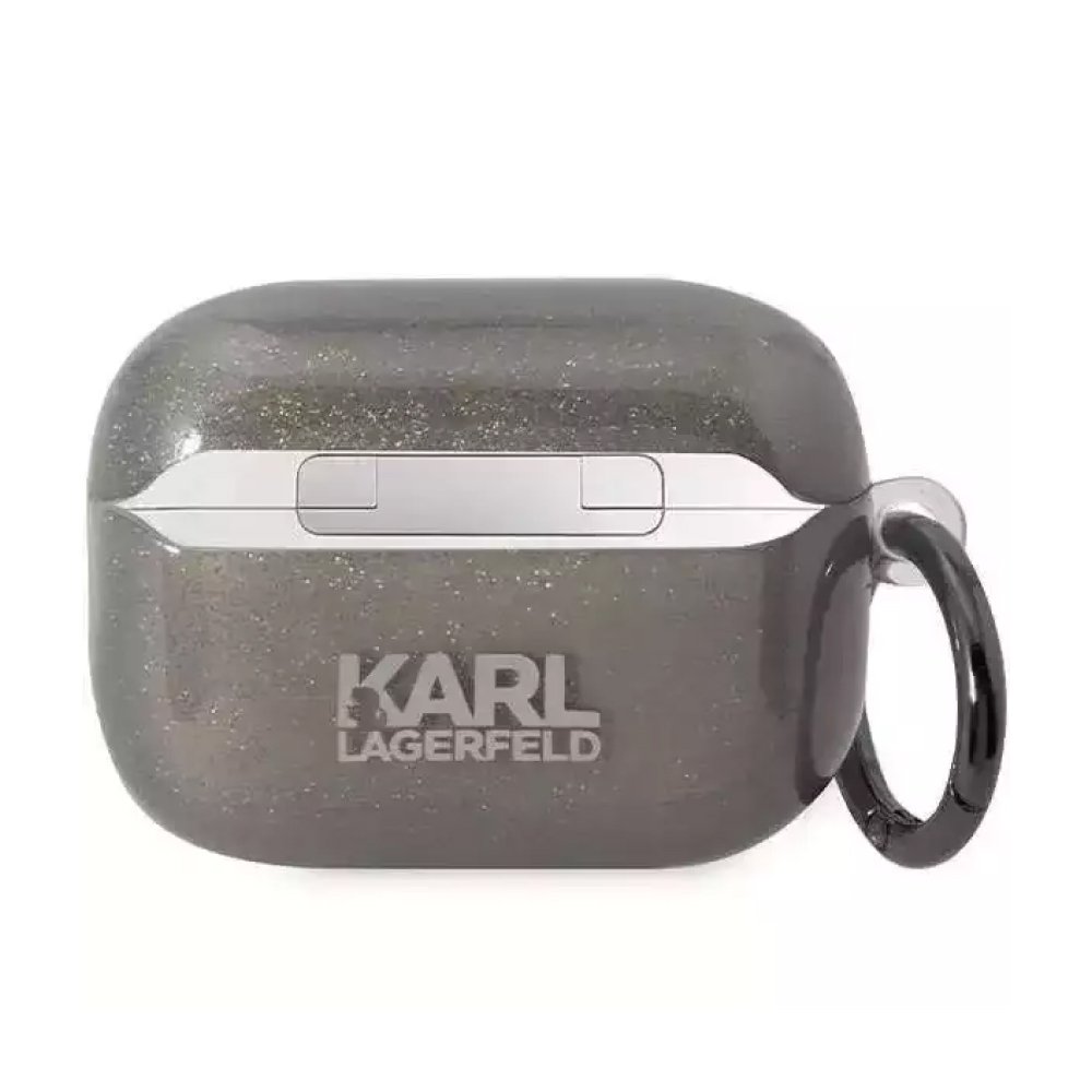 Чехол Lagerfeld NFT Karl & Choupette TPU Glitt для Airpods Pro 2 силиконовый с кольцом. Цвет: чёрный