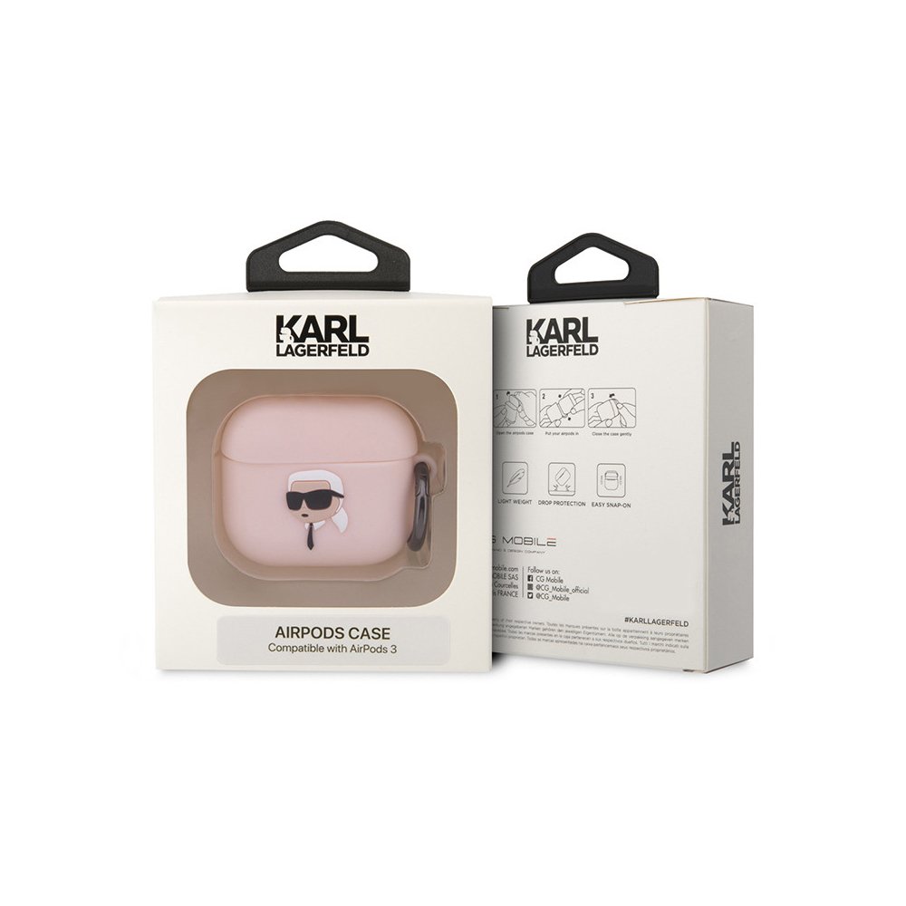 Чехол Lagerfeld NFT 3D Karl для AirPods 3 с кольцом, силикон. Цвет: розовый