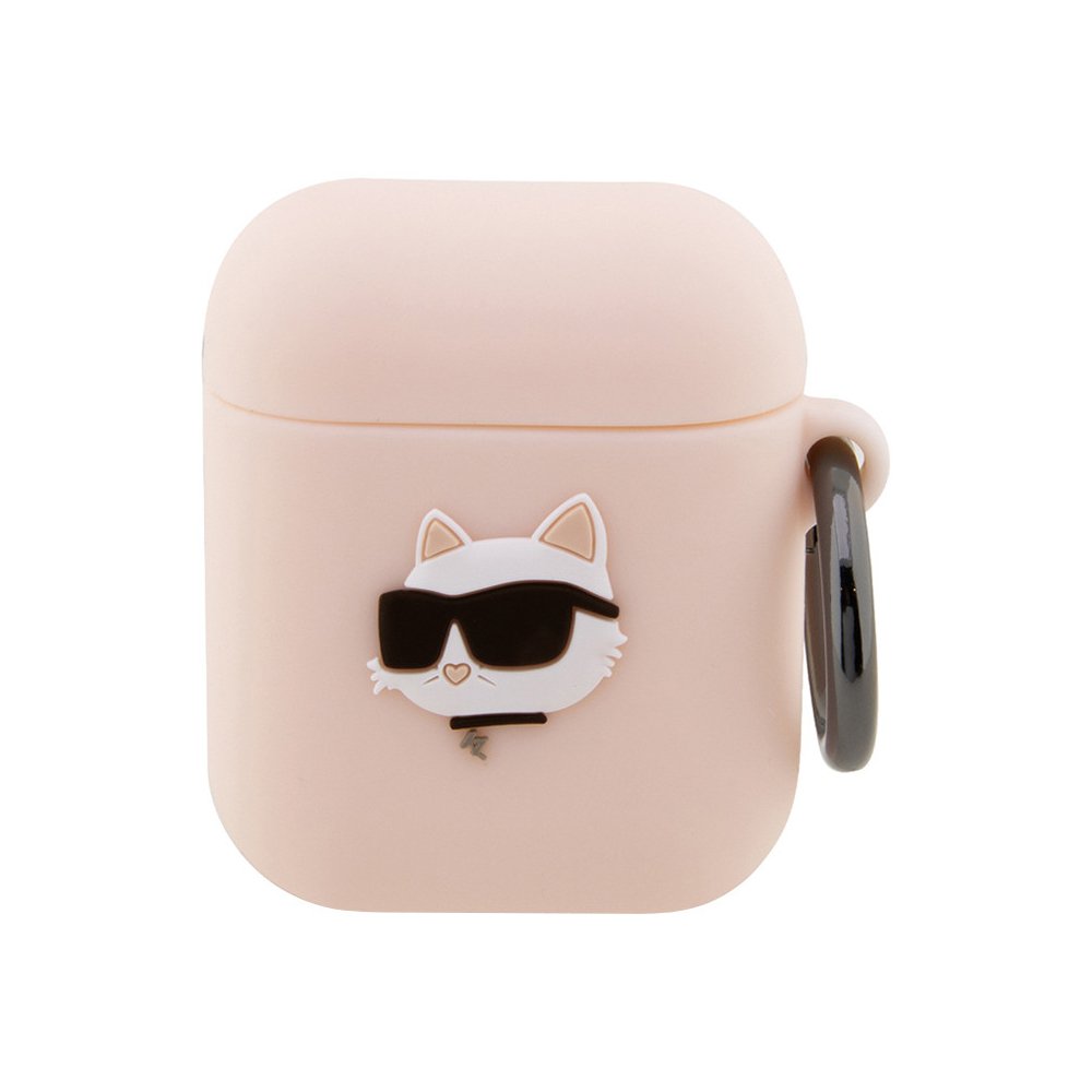 Чехол Lagerfeld NFT 3D Choupette для Airpods 1/2 силиконовый с кольцом. Цвет: розовый
