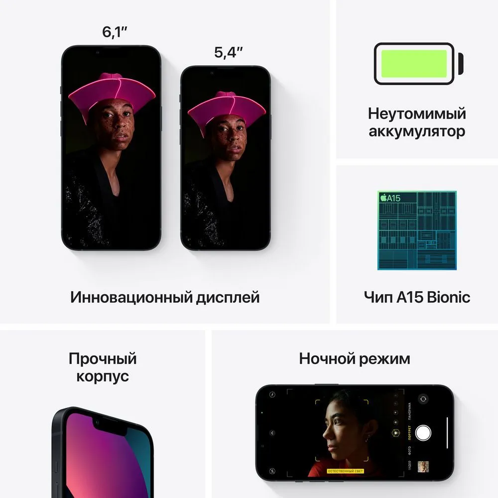 Смартфон Apple iPhone 13 128 ГБ (nano-SIM + eSIM). Цвет: "Тёмная ночь"